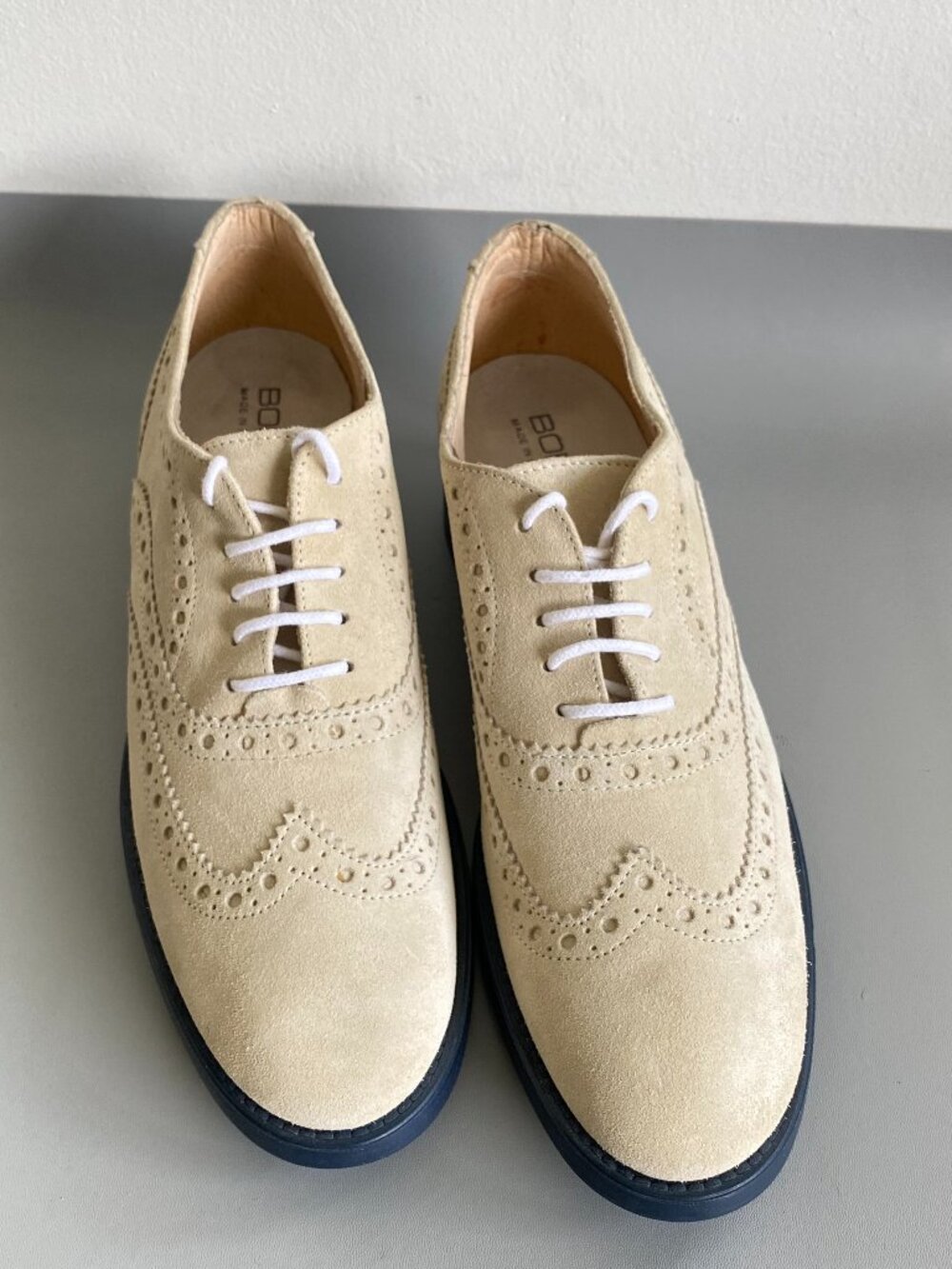 BOEMOS Cream Suede Wingtip Oxfords - Women's Flats & Loafers - Picture 3 of 12